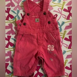 Carhartt Pink Baby Girl 6 Month Overalls with Floral Embroidery RARE